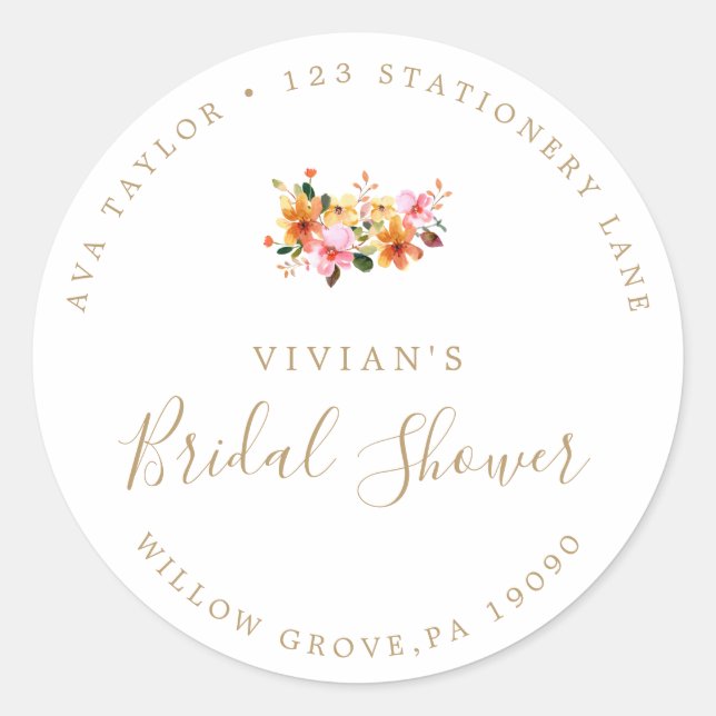 Minimal Gold Bridal Shower Return Address Sticker (Front)