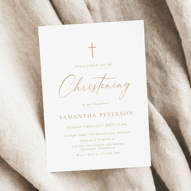 Minimal Gold Calligraphy Christening Invitation (Creator Uploaded)