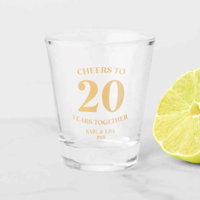 Minimal Gold Cheers To 20 Years Anniversary Shot Glass (Front)