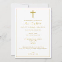 Minimal Gold Cross Wedding Invitation