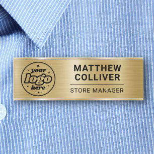 Minimal Gold Custom Logo Employee Name Tag