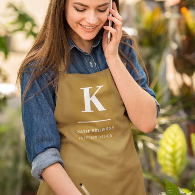 Minimal Gold Elegant Sophisticated Luxe Monogram Apron (Creator Uploaded)