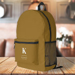 Minimal Gold Elegant Sophisticated Luxe Monogram Printed Backpack<br><div class="desc">A minimalist vertical design in an elegant style with a gold feature colour and large typographic initial monogram. The text can easily be customised for a design as unique as you are!</div>