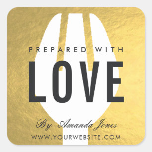 MINIMAL GOLD FAUX SPOON FORK PREPARED WITH LOVE SQUARE STICKER