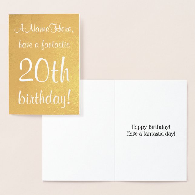 Minimal Gold Foil 20th Birthday Greeting Card (Display)