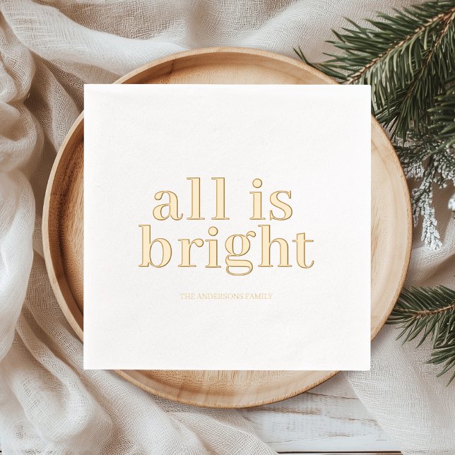 Minimal Gold Foil “All Is Bright”  Napkins (Creator Uploaded)
