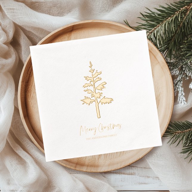 Minimal Gold Foil Christmas Tree Personalized Napkins (Creator Uploaded)