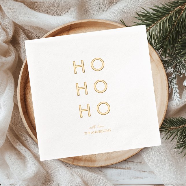 Minimal Gold Foil “HO HO HO” Christmas  Foil Napkins (Creator Uploaded)