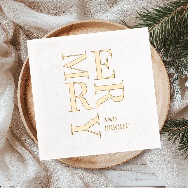Minimal Gold Foil “Merry and Bright” Christmas  Foil Napkins (Creator Uploaded)