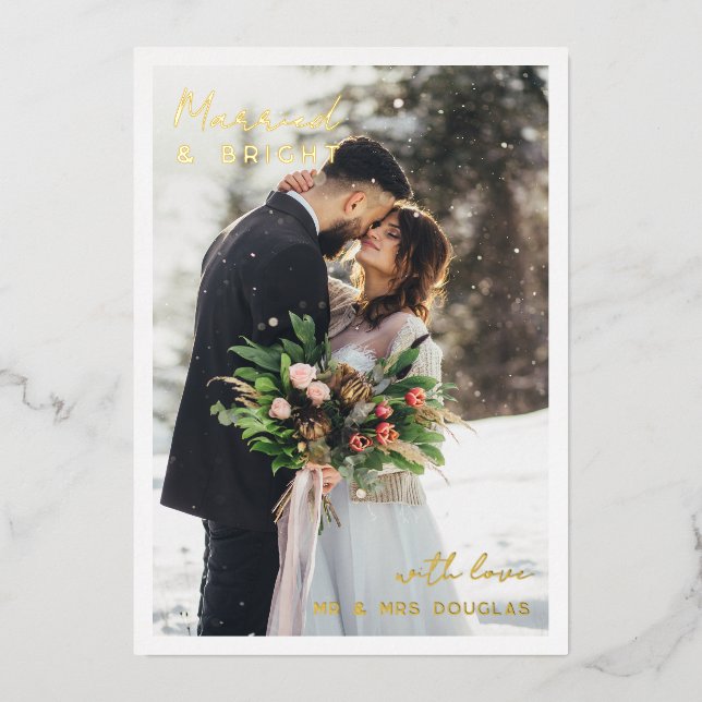 Minimal Gold Foil Typography Married Bright Photo (Front)