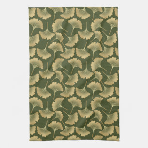 Minimal Gold Ginkgo Pattern Tea Towel