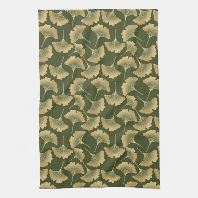 Minimal Gold Ginkgo Pattern Tea Towel (Vertical)