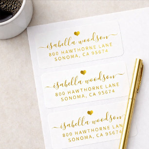 Minimal Gold Heart Script Signature Name  Label