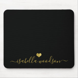 Minimal Gold Heart Script Signature Name  Mouse Pad