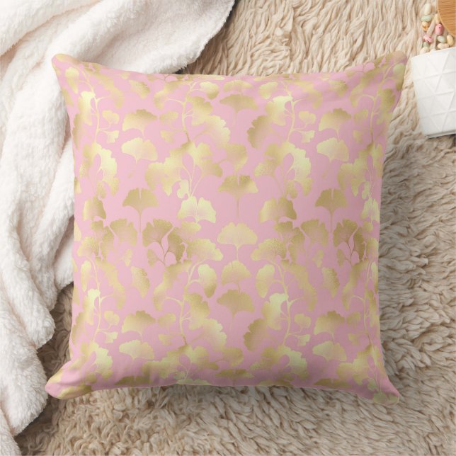 Minimal Gold Leaf Pattern on Soft Pink Background Cushion (Blanket)