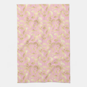 Minimal Gold Leaf Pattern on Soft Pink Background Tea Towel