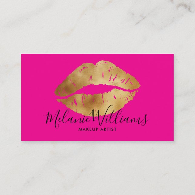 Minimal Gold Lips Business Card for Makeup Artists (Back)