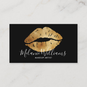 Minimal Gold Lips Business Card for Makeup Artists