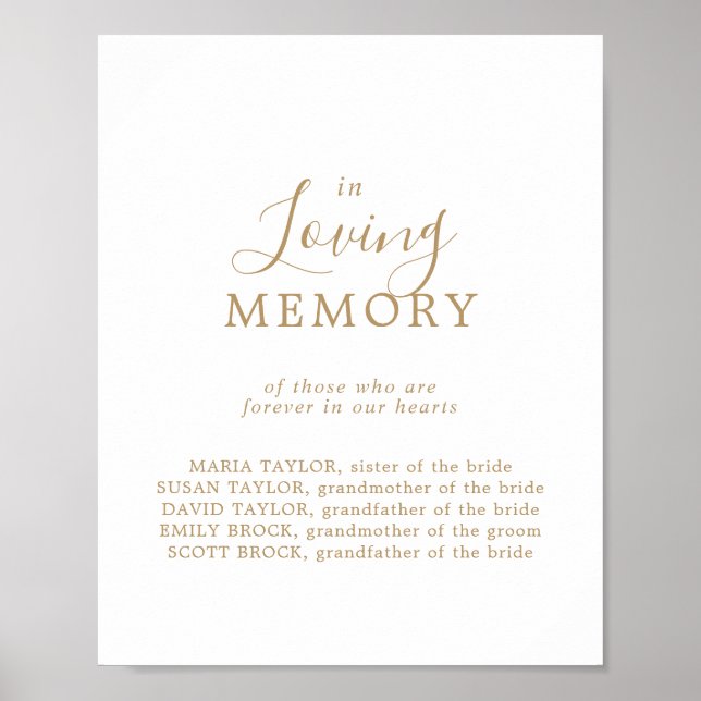 Minimal Gold Loving Memory Wedding Memorial Sign (Front)