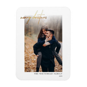 Minimal Gold Merry Christmas Card White  Magnet