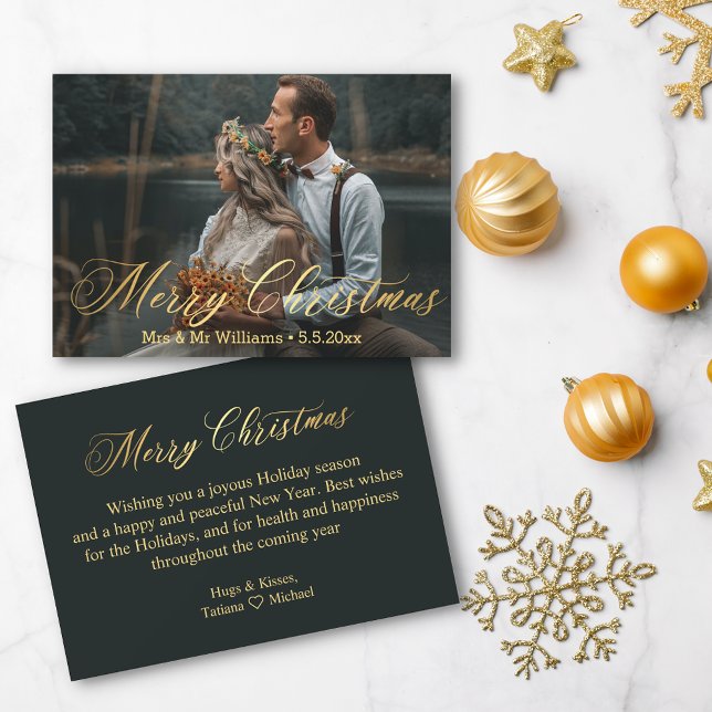minimal gold merry christmas  mr&mrs photo wedding card (Creator Uploaded)