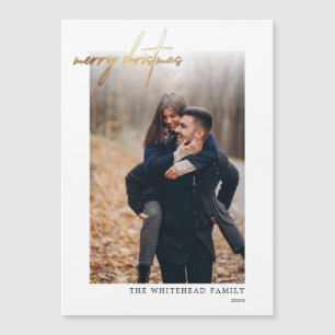 Minimal Gold Merry Christmas White Magnetic Card