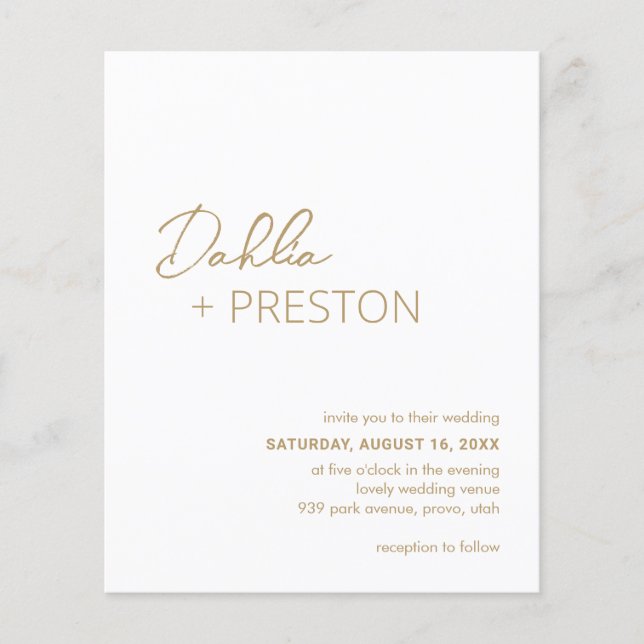 Minimal Gold Modern Budget Wedding Invite (Front)