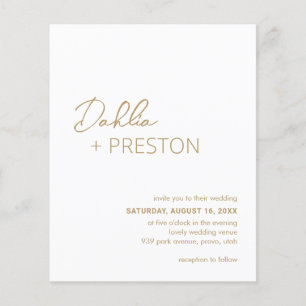 Minimal Gold Modern Budget Wedding Invite Flyer