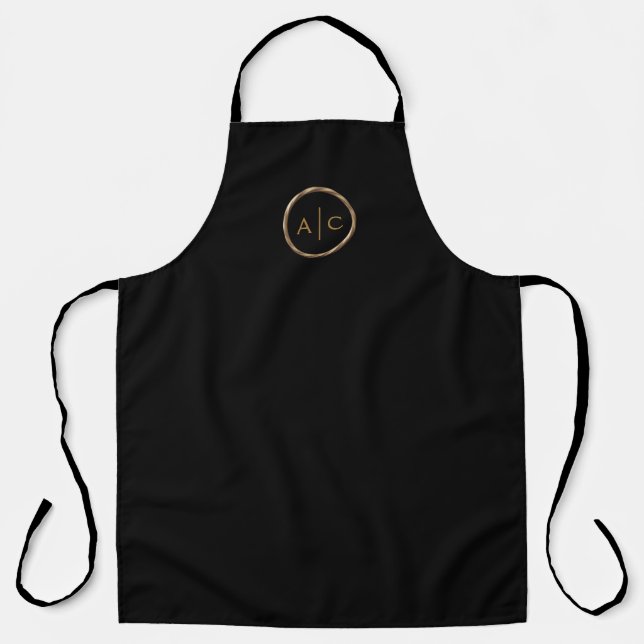 Minimal Gold Monogram on BLACK Apron (Front)