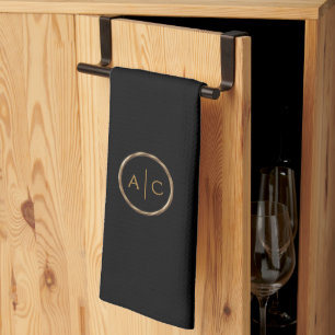 Minimal Gold Monogram on BLACK Tea Towel