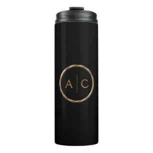 Minimal Gold Monogram on BLACK Thermal Tumbler
