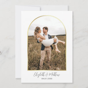 Minimal Gold Photo Arch Script Typography Wedding Invitation