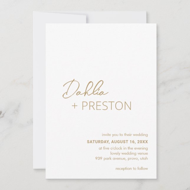 Minimal Gold QR Code Modern Wedding Invitation (Front)