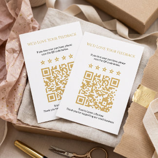 Minimal Gold QR Code Review for Small Business Enclosure Card