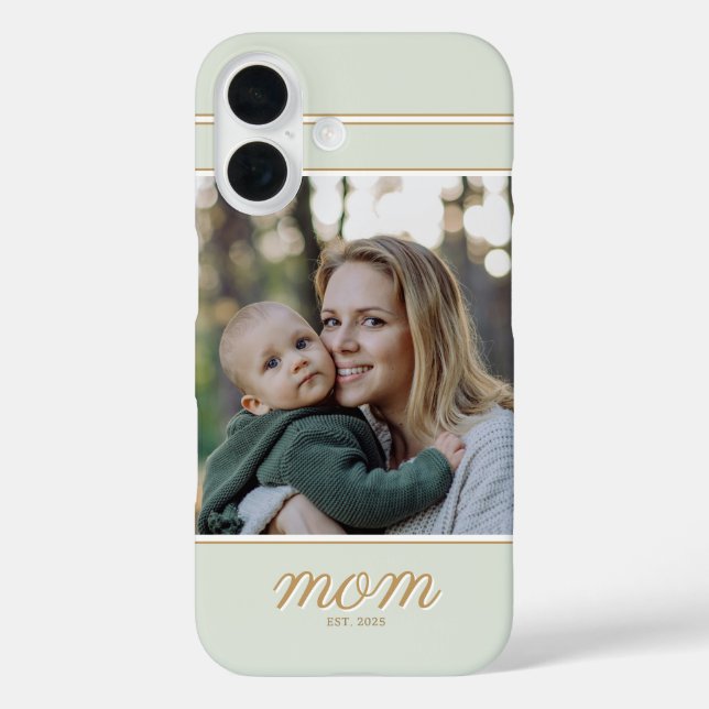 Minimal Gold & Sage Green Mum Established Photo Case-Mate iPhone Case (Back)