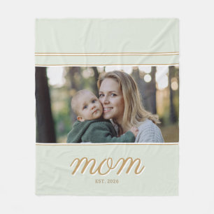 Minimal Gold & Sage Green Mum Established Photo Fleece Blanket