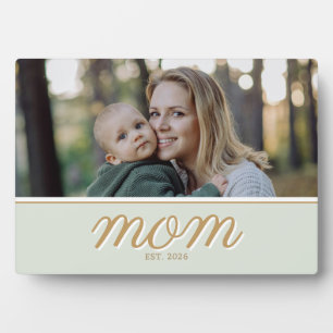 Minimal Gold & Sage Green Mum Established Photo Plaque