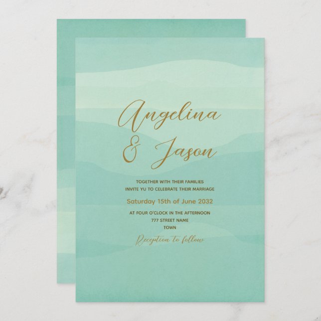 Minimal Gold Sage Green Wedding Invitation (Front/Back)
