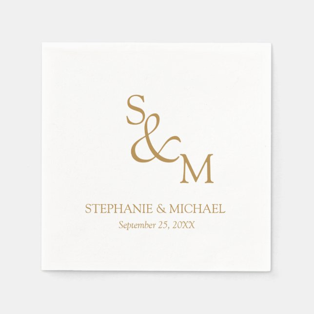 Minimal Gold Script Monogram Wedding Napkin (Front)