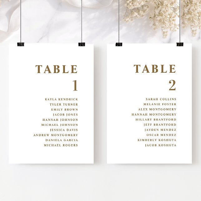 Minimal, Gold Seating Plan Cards with Guest Names (Creator Uploaded)