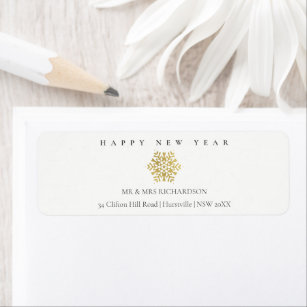 Minimal Gold Snowflake Happy New Year Address