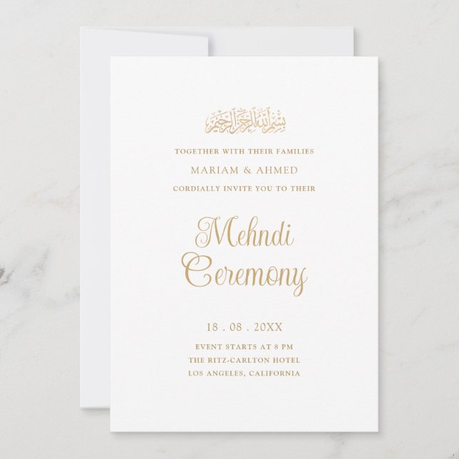 Minimal Gold Stylish Script Henna Mehndi Ceremony Invitation (Front)