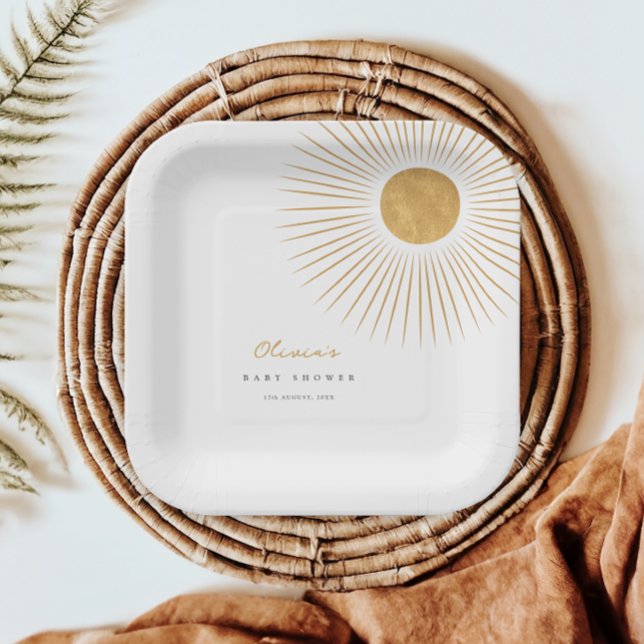 Minimal Gold Sunshine Baby Shower Paper Plates (Creator Uploaded)