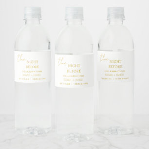 Minimal Gold White The Night Before Wedding  Water Bottle Label