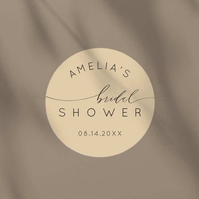 Minimal Golden Beige Bridal Shower Classic Round Sticker (Creator Uploaded)