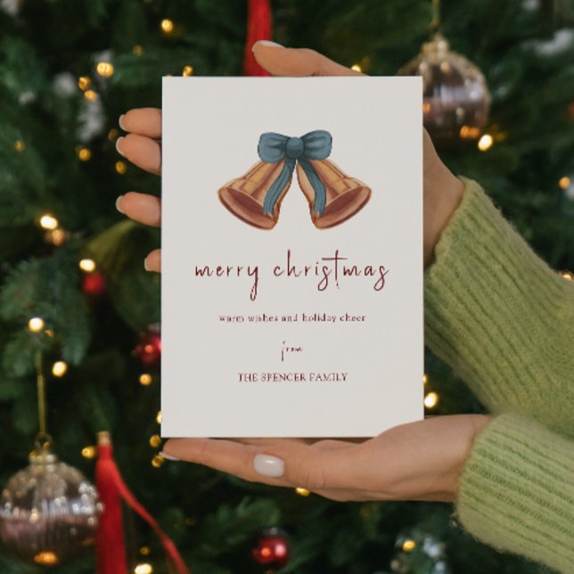 Minimal Golden Christmas Bell Ribbon  Holiday Card (Creator Uploaded)