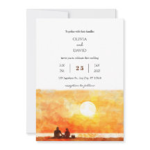 Minimal Golden Sunset Picnic Beach Wedding Invite 