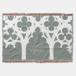Minimal Gothic Window Calligraphy Rustic Sage Throw Blanket