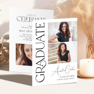 Minimal Graceful Elegance 3 Photo Graduation Invitation