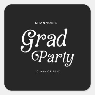 Minimal Grad Party Retro Graduation Square Sticker